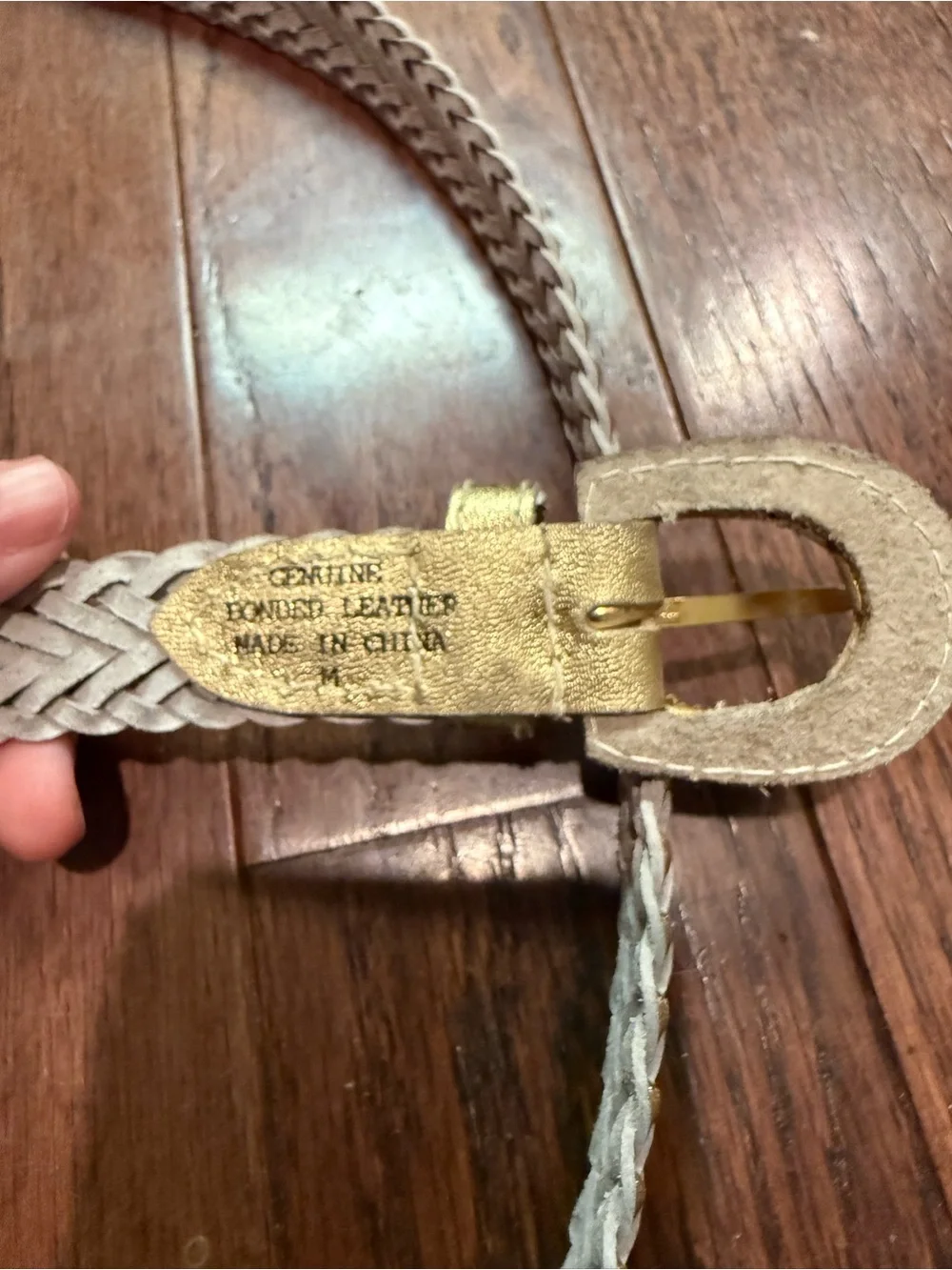 Vintage Woven Metallic Gold Women's Belt genuine leather medium